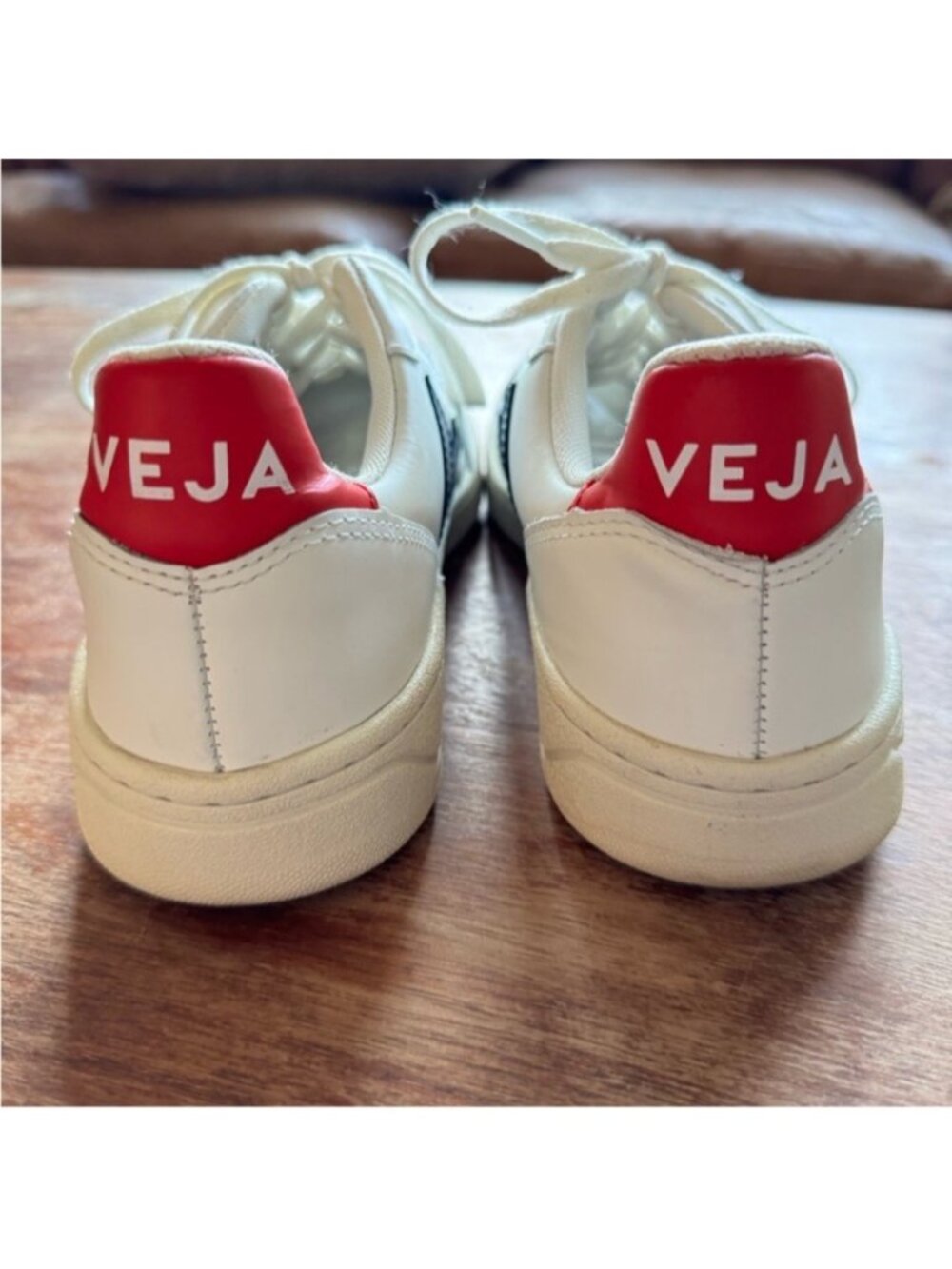 Veja White Sneakers with Navy V and Red  Heel Tab - Picture 4 of 12